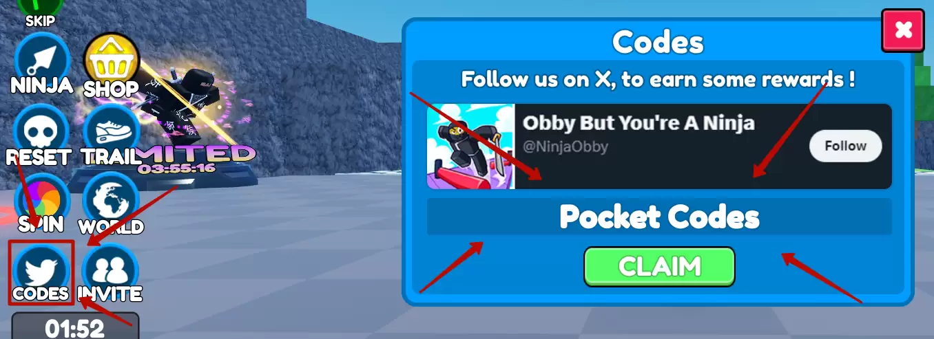 How to redeem Ninja Obby codes?