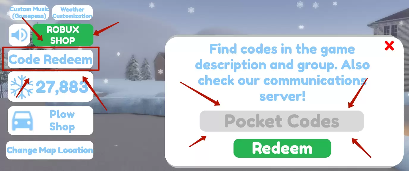 How to redeem Snow Truck Plowing codes?