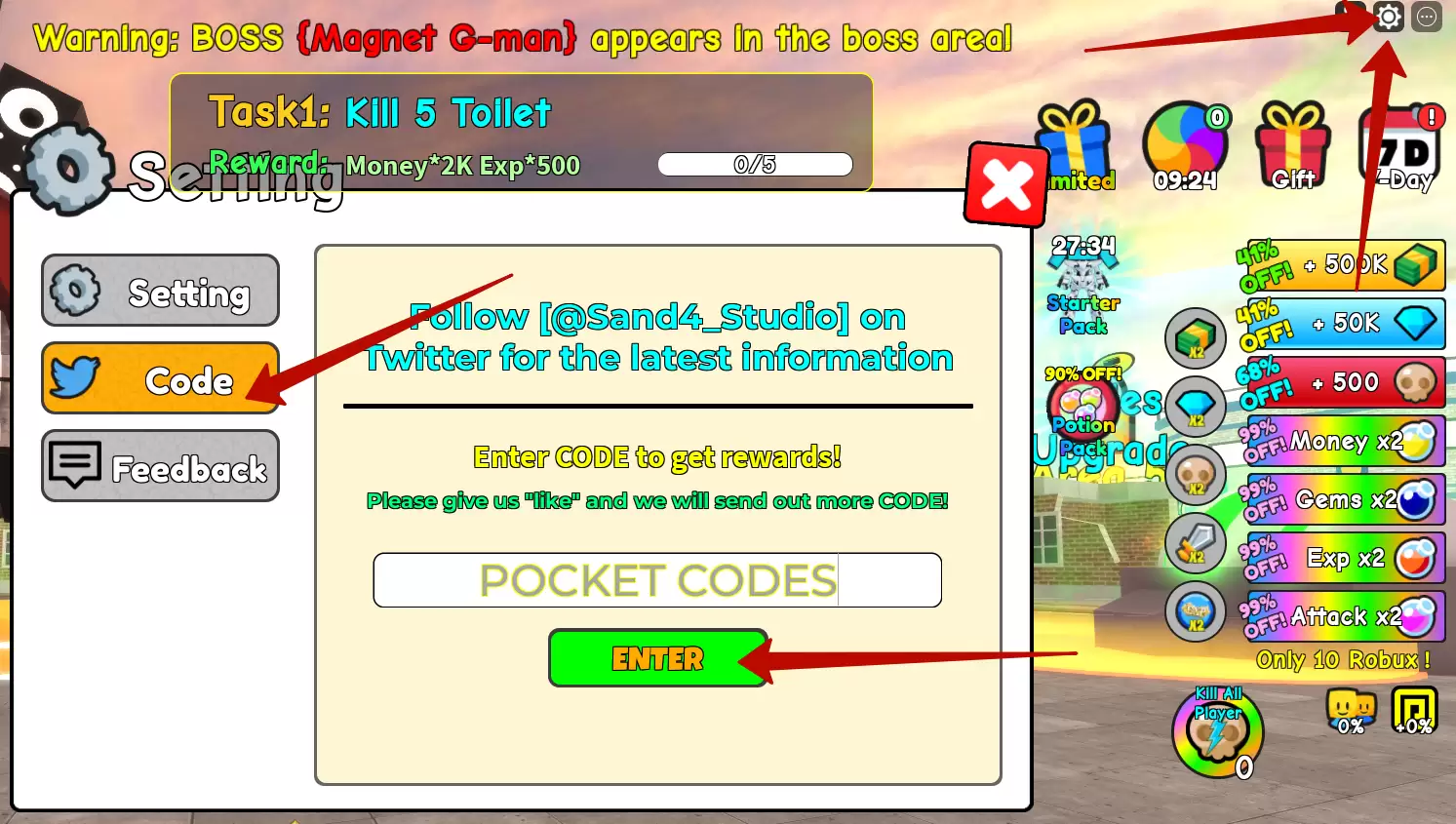 How to redeem Toilet Fighter Simulator codes