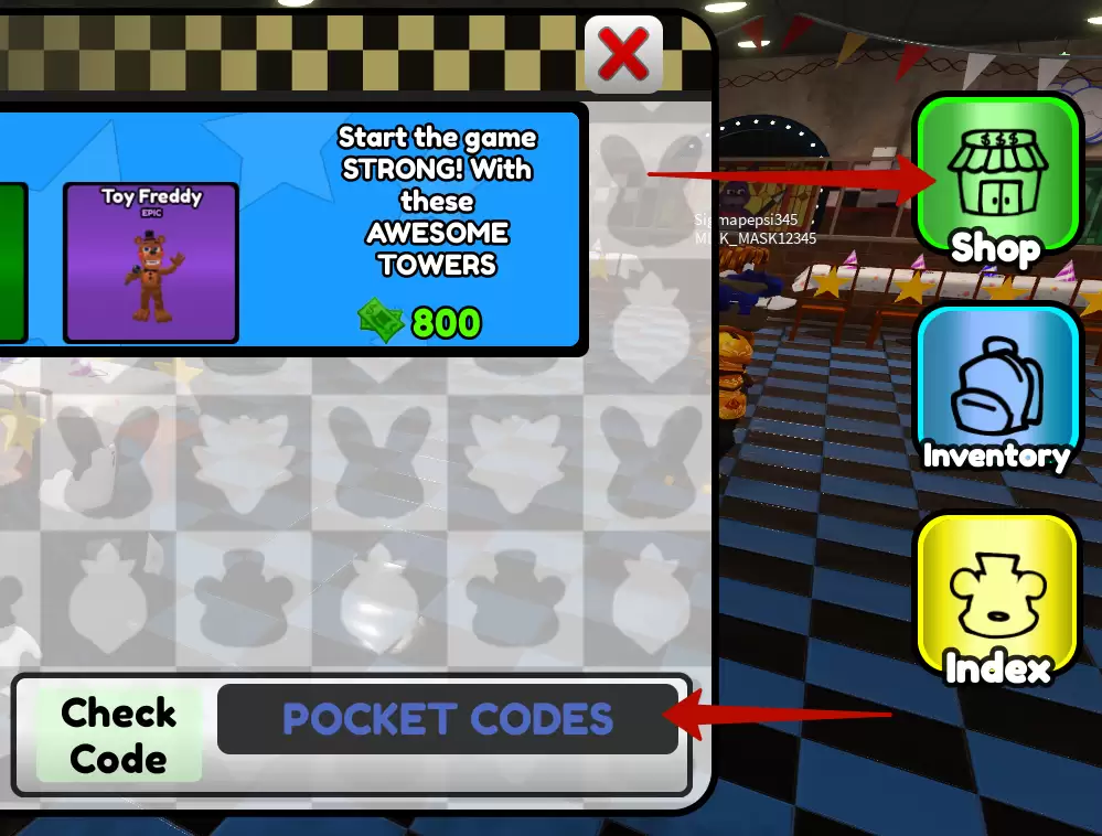 How to redeem Fazbear World Tower Defense codes?
