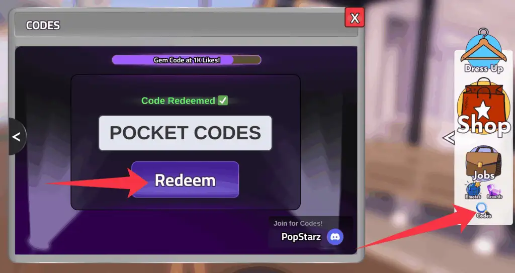 How to redeem Pop Starz codes?